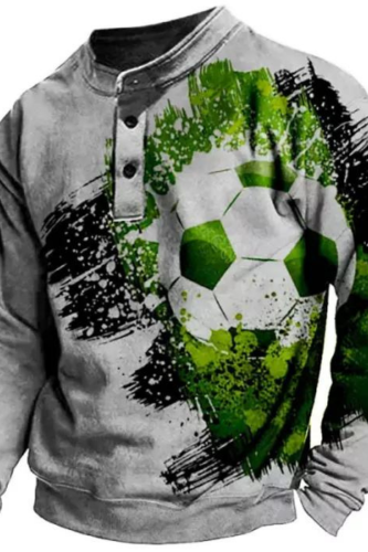 Mens Contrast Color Soccer Graphic Print Henley Sweatshirt