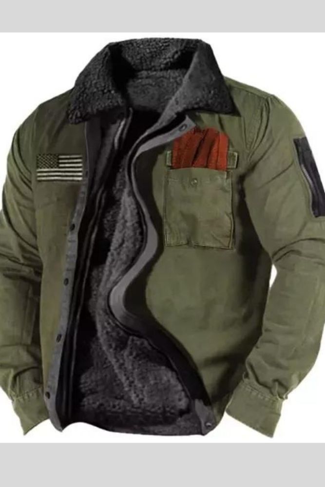 Mens Vintage Outdoor Training Lined Fleece Zip Jacket