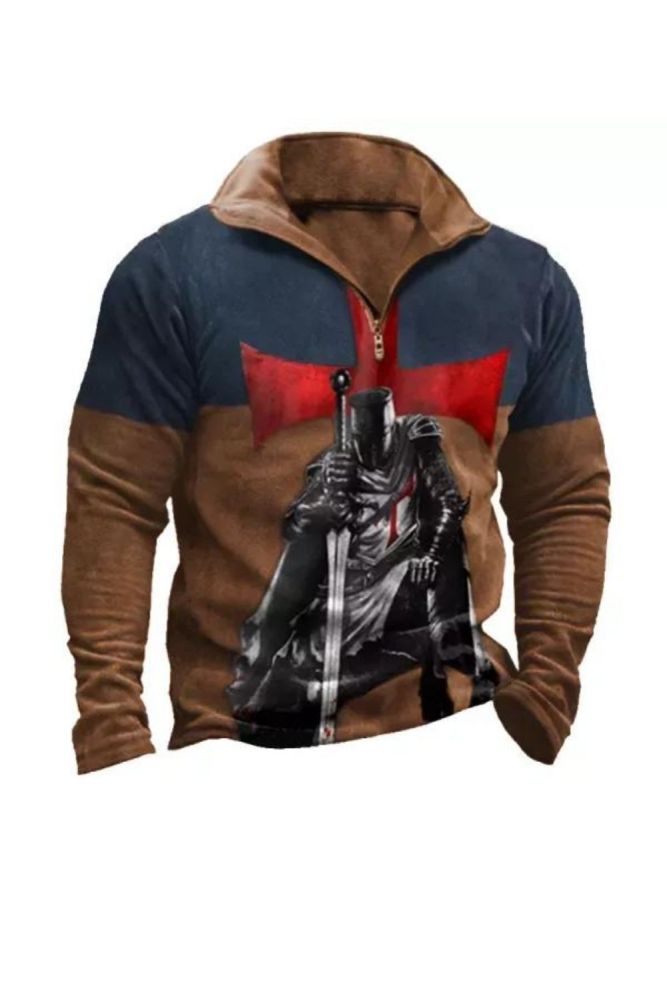 Men's Vintage Templar Knights Cross Print Sweatshirt