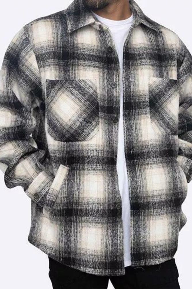Men's Heavyweight Long Sleeve Plaid Flannel Shirt Jacket Shacket