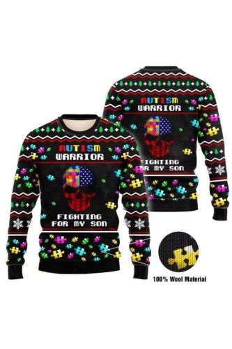 Men Ugly Christmas Skull Puzzle Graphic Vintage Knit Sweater