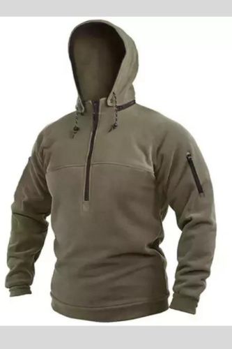 Mens Outdoor Tactical Fleece Warm Half-Zip Hoodie