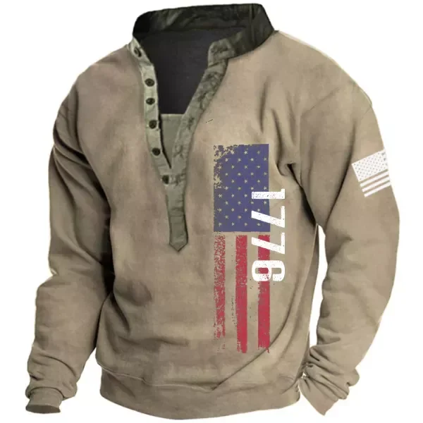 Men's Retro Print  Button Turtleneck Tactic Sweatshirt