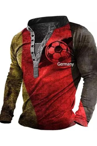 Mens Germany Flag Soccer Print Henley Sweatshirt
