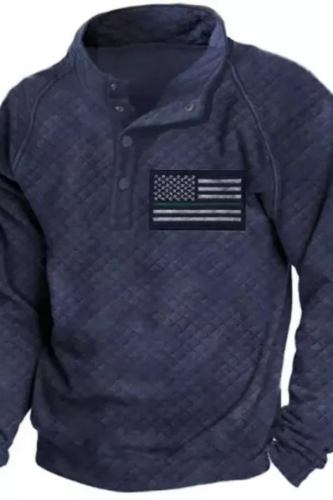 Mens American Flag Velcro Thickened Henley Sweatshirt