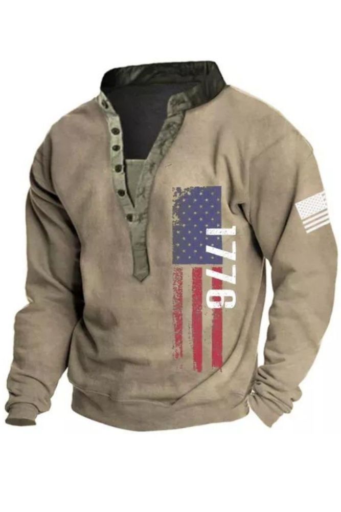 Men's Retro Print  Button Turtleneck Tactic Sweatshirt