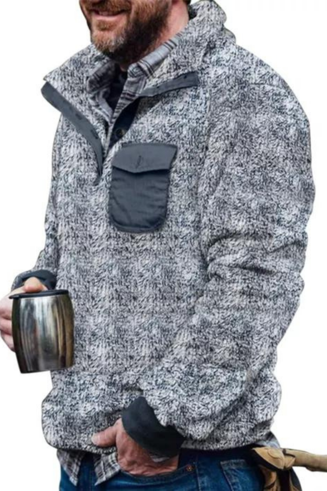 Mens Patchwork Thickened Lamb Fleece Pocket Pullover Jacket