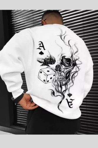 Men's Fashion Casual Skull & Ace of Spades Crewneck Sweatshirt