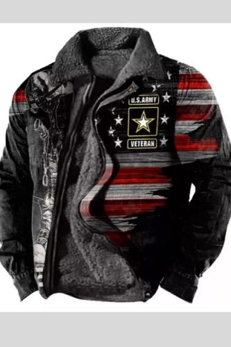 Men American Flag Print Zipper Turndown Collar Jacket