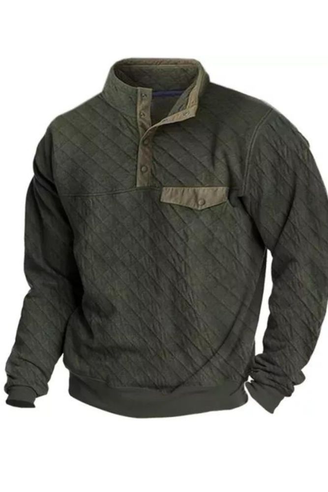 Men's Rhombus Pattern Pocket Stand Collar Sweater
