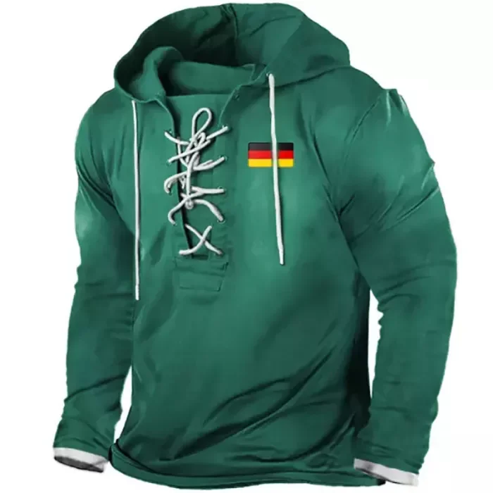 Mens German Jersey Soccer Autumn Lace Up Hoodie