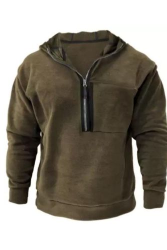 Men's Vintage Shirt Training Half Zipper Long Sleeve Front Pocket Outdoor Hoodies