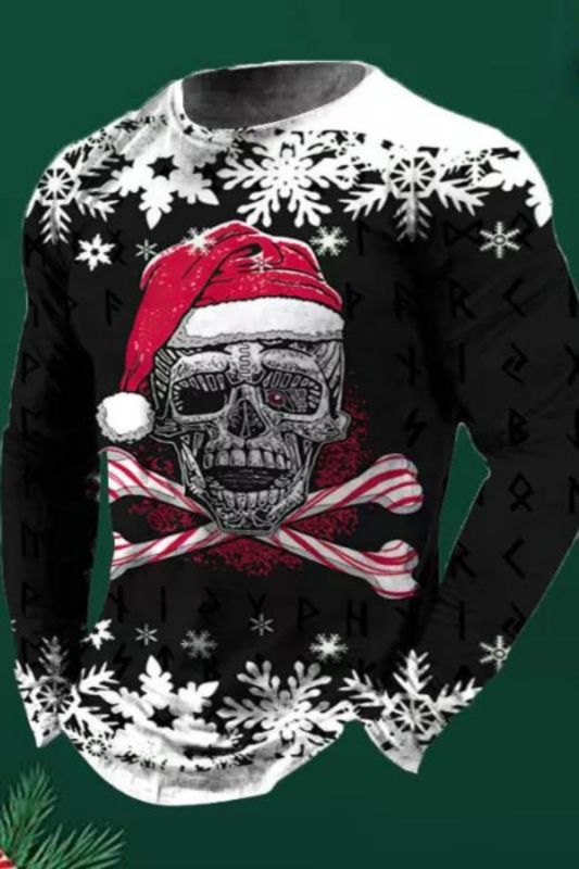 Men's Ugly Christmas Shirt Snowflake Skull Printed Sweatshirts
