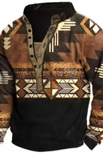 Mens Ethnic Print Henley Collar Sweatshirt