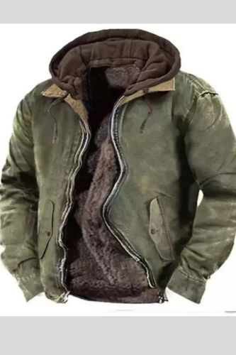 Mens Retro Outdoor Tactical Hooded Fleece Lined Jacket