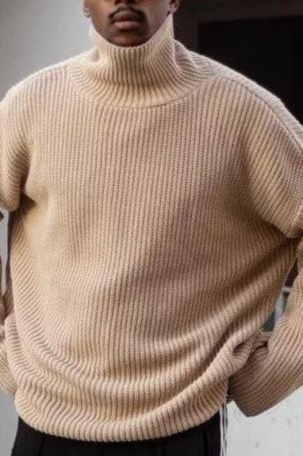 Men's Striped Textured Loose Turtleneck Drop Shoulder Sweater