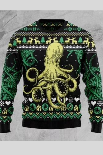 Men's Ugly Christmas Sweater Octopus Dark Wind Print Sweater