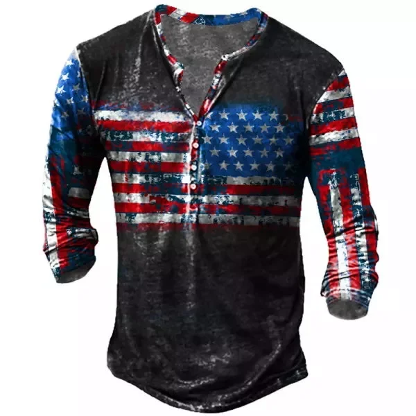 Men's American Flag Print Vintage Long Sleeve T-Shirt