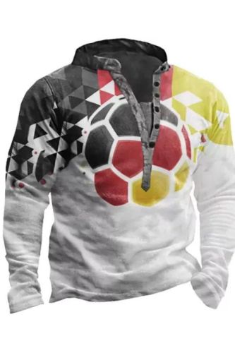 Mens Casual Colorblock Soccer Print Henley Sweatshirt