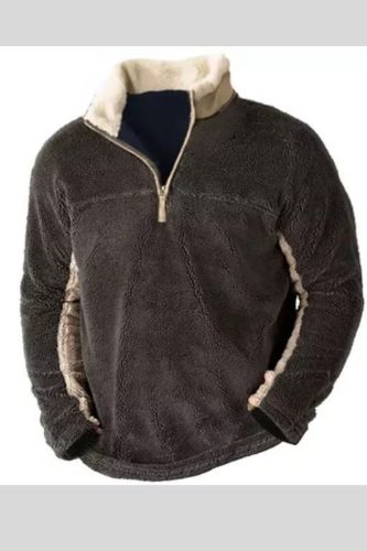 Men's Retro Shirt Long Sleeve Colorblock Half Zipper Plush Collar Tactic Sweatshirt