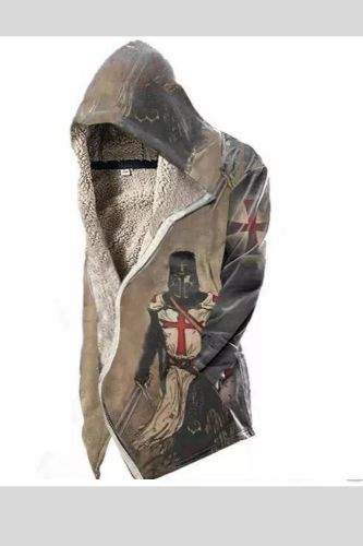 Mens Vintage Templar Cross Hooded Fleece Jacket