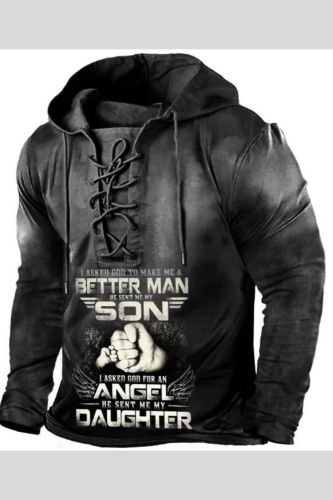 Mens  Better Man  Letter Fist Printed Lace Up Hoodie