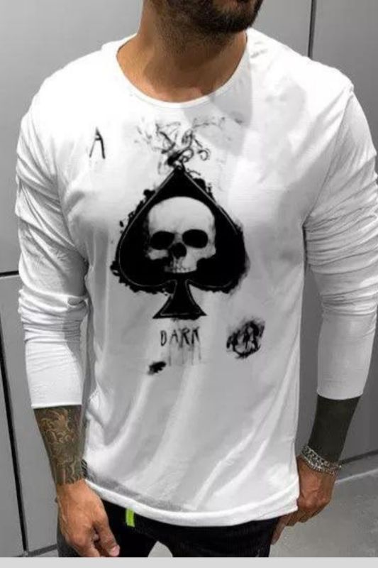 Men's Fashion Casual Skull & Lucky A Halloween Round Neck Long Sleeves T Shirts