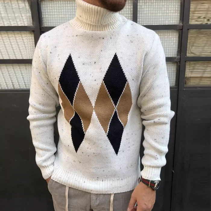 Men's Geometric Loose Turtleneck Sweater