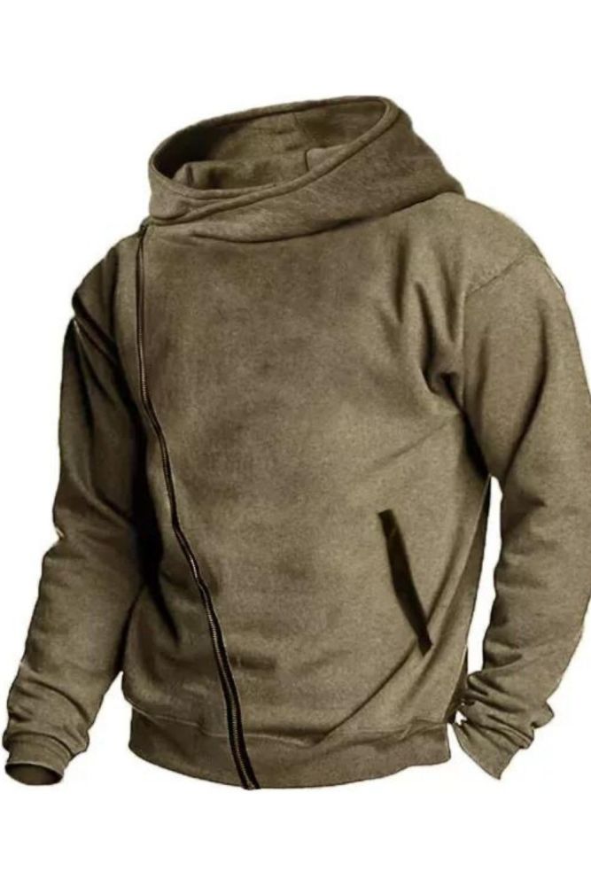 Men's Retro Sweatshirt Long Sleeve Pocket Asymmetric Zipper Collar Tactic Hoodie