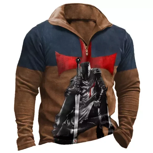 Men's Vintage Templar Knights Cross Print Sweatshirt