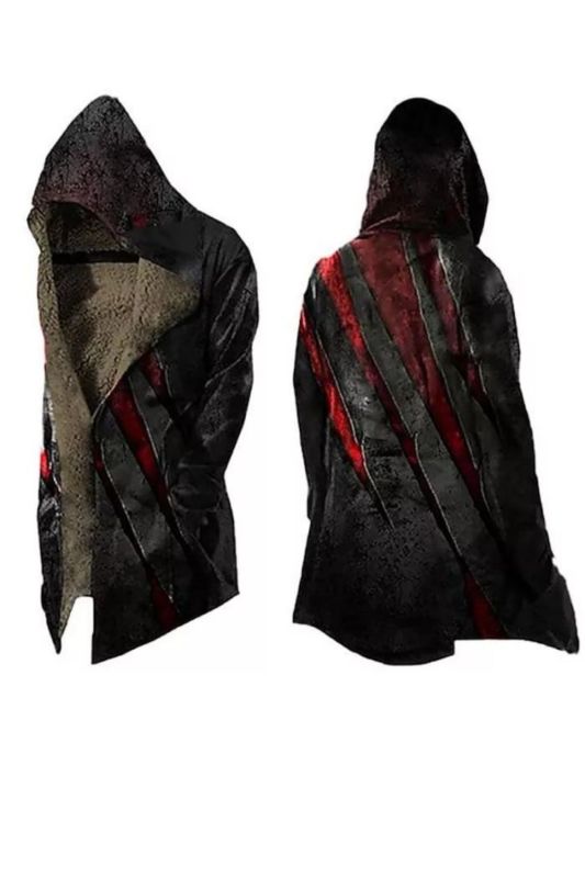 Men's Vintage Red Crack Print Zip Up Hoodie Fleece Jacket