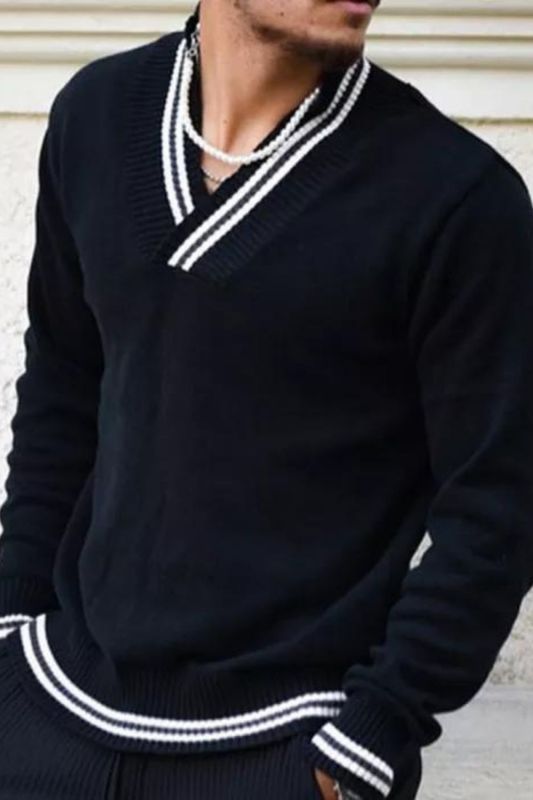 Men's V-Neck Striped Casual Sweater