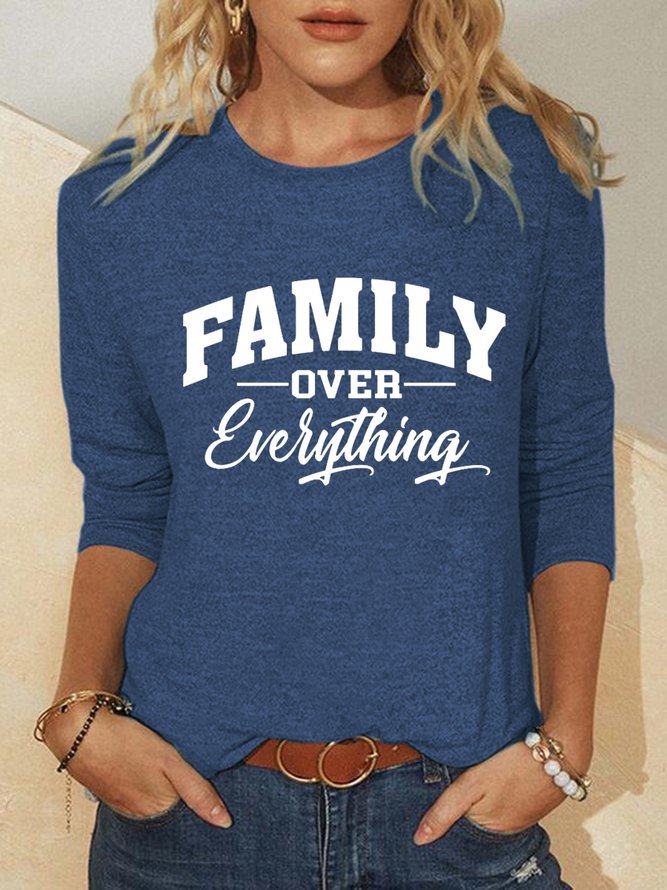 Family over everything printed round neck long-sleeved shirt