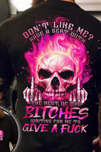 Don'T Like Me Pink Fire Skull Print Men's Short Sleeve T-Shirt