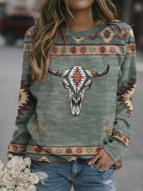 Aztec Western Wear Style Long Sleeve Sweatshirt For Women
