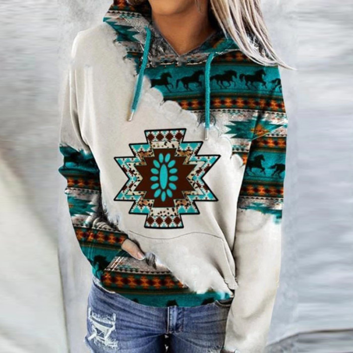 Women's Aztec Style Loose Hoodie Spring Wear