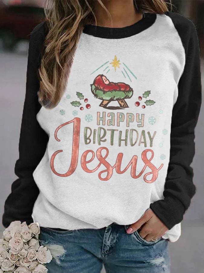 Women's Happy Birthday Jesus  Print Casual Sweatshirt