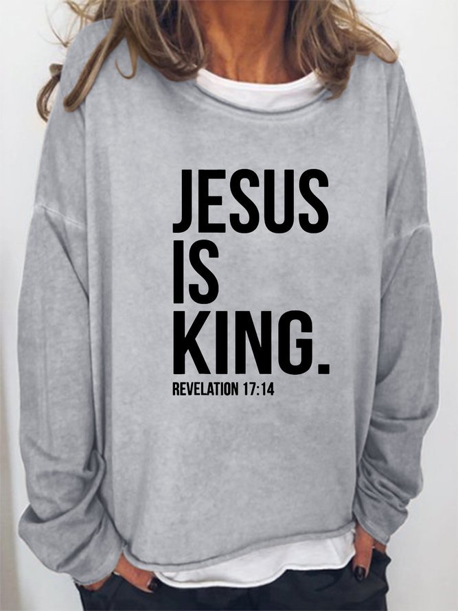 Jesus is king. Letter Print Round Neck Long Sleeve Polyester Cotton Sweatshirt