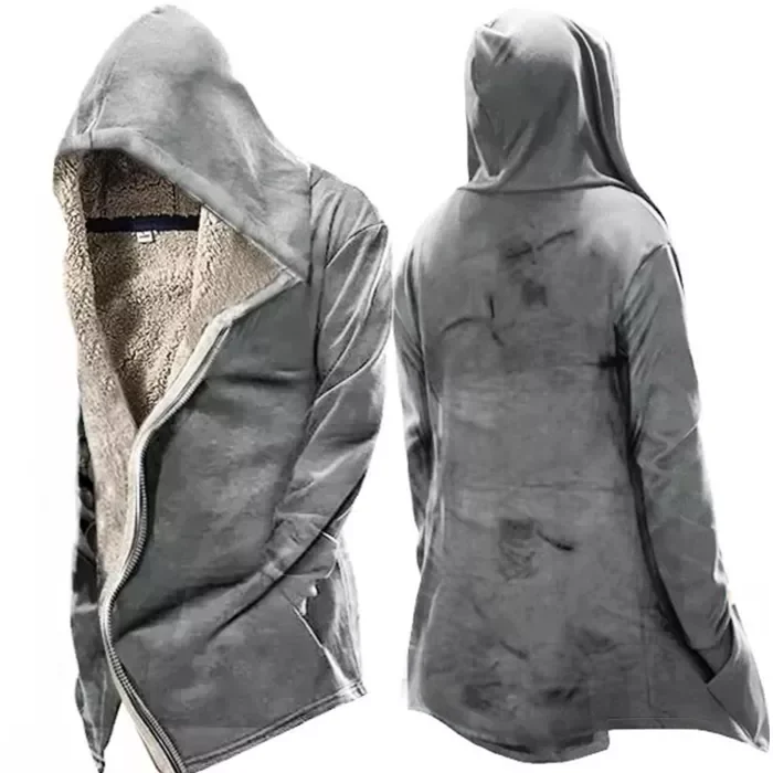 Men's Vintage Print Tactical Zip Up Hooded Fleece Jacket