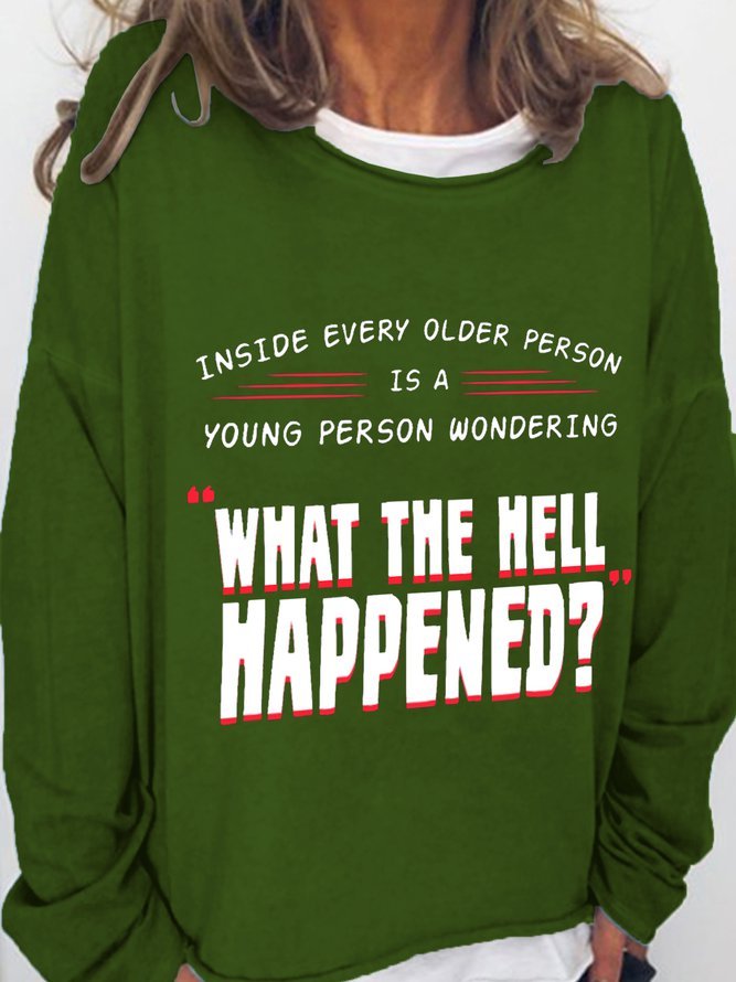 Funny text print round neck long sleeve sweatshirt
