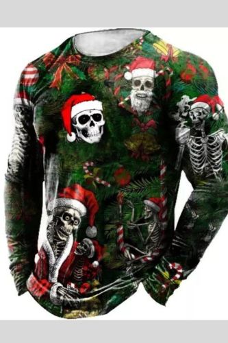 Men's Christmas Skeleton Whimsical Printed Shirt