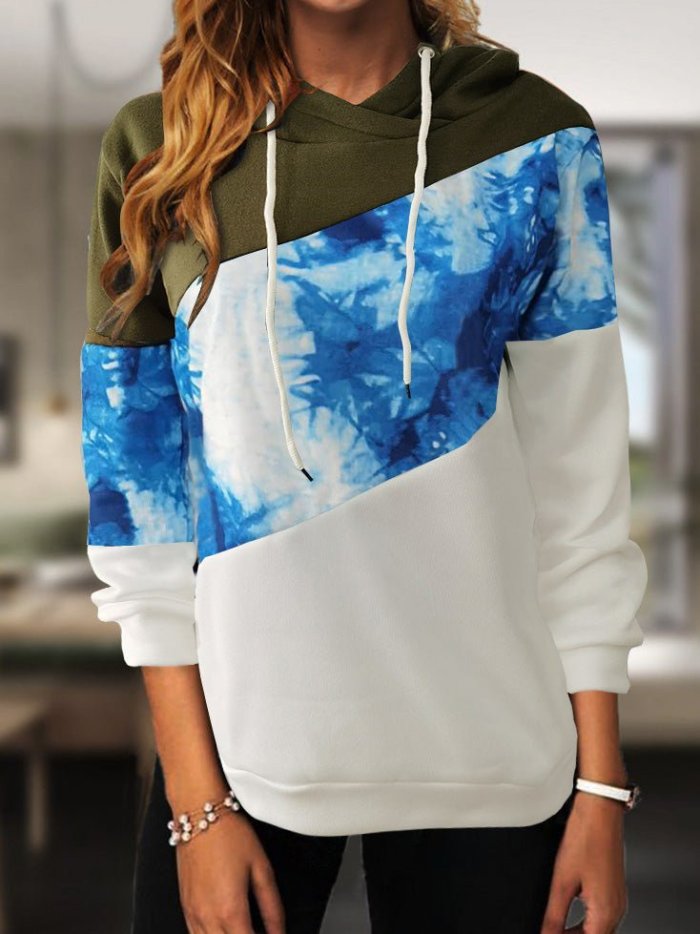 Women's Hoodies Colorblock Long Sleeve Drawstring Hoody