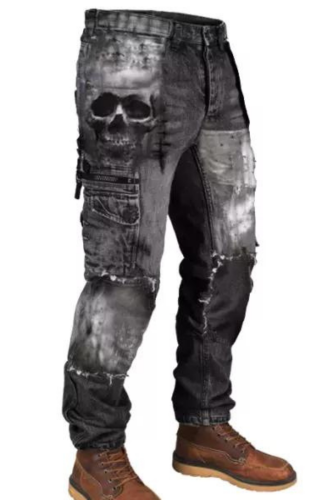 Mens Skull Print Outdoor Wear-Resistant Army Pants