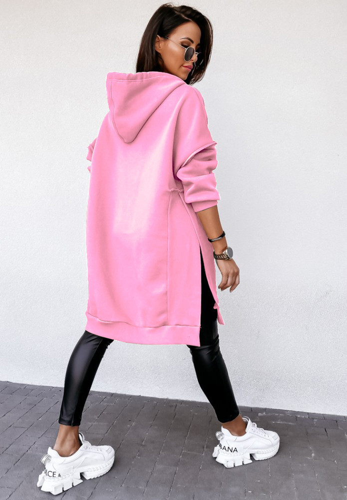 Women's Sweatshirt Hoodie Front Zipper Side Split Oversize Pink Sweatshirt Hoody