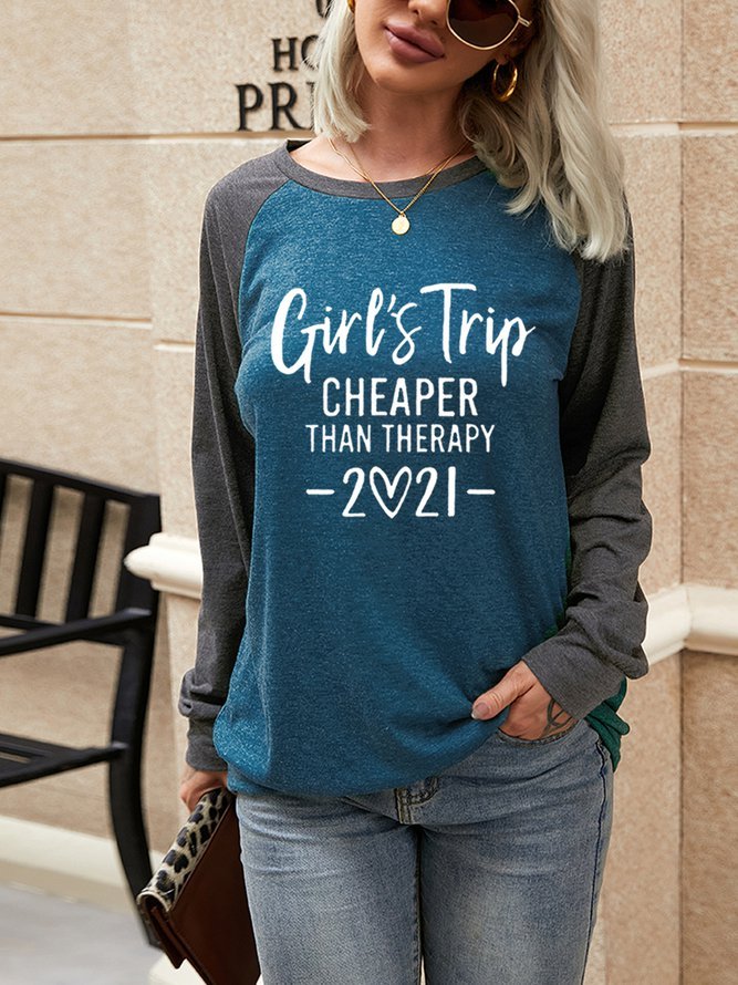 Girl's Trip Cheaper Than Therapy Women‘s Crew Neck Shift Cotton-Blend Sweatshirt
