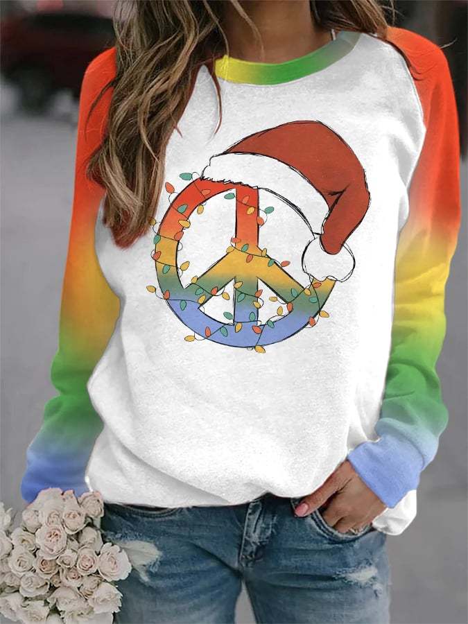 Womens Christmas Hippie Peace Sign  Sweatshirt