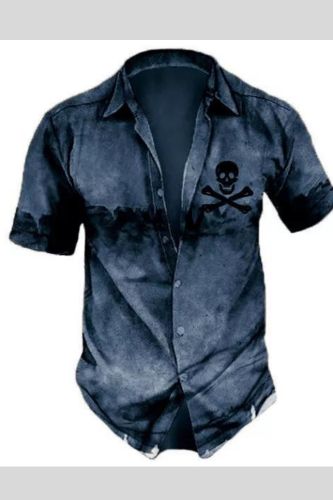 Pirate Skull Men's Vintage Print Short Sleeve Shirt