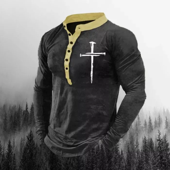 Faith Mens Warm And Comfortable Long Sleeve Henry Collar Pullover