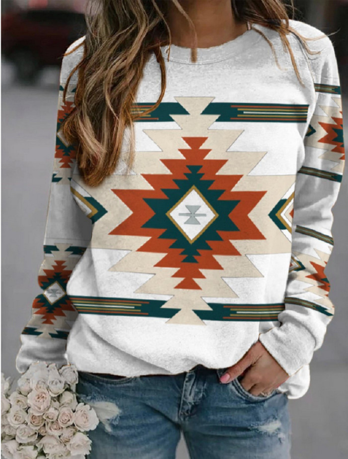 Aztec Style Western Wear Long Sleeve Sweatshirt For Women