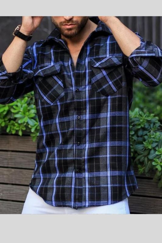Men's Plus Size Casual Plaid Flannel Button-Up Long Sleeve Shirt